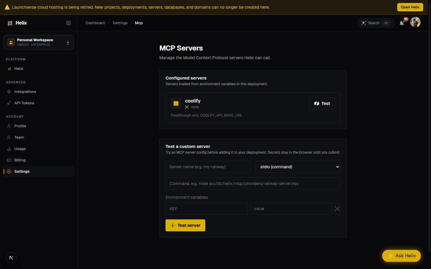 Helix MCP servers configuration